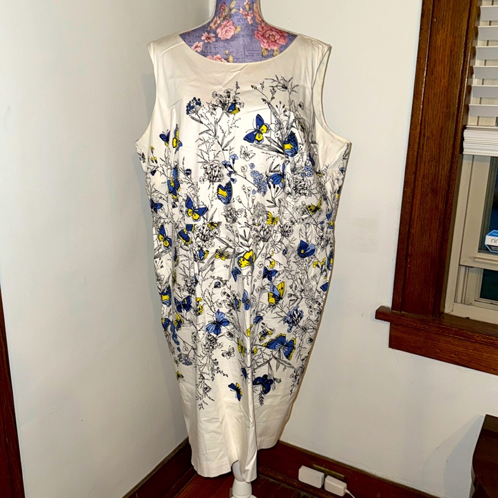 Talbots White Butterfly Sheath Floral Sleeveless Dress 18w